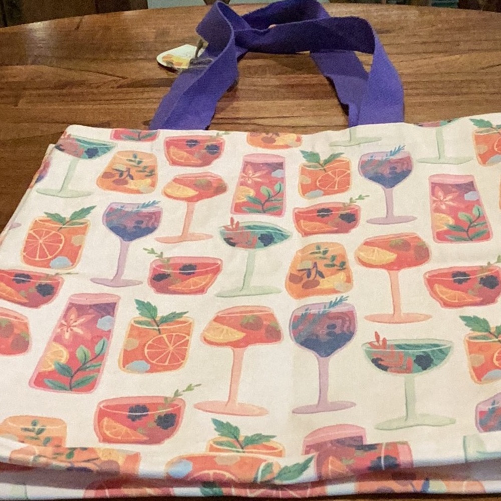 Cocktail Print Canvas Tote Bag